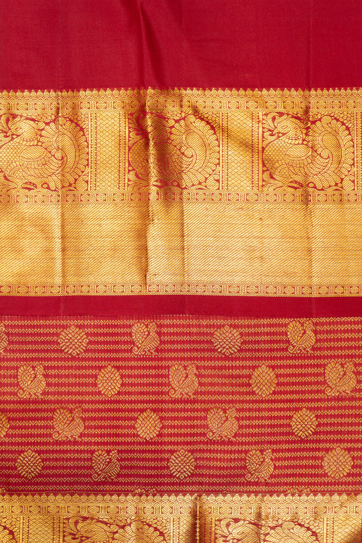 Reddish Maroon Zari Stripes Pure Kanchipuram Silk Saree - Clio Silks