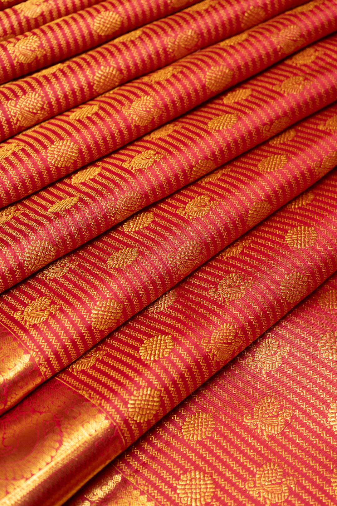 Reddish Maroon Zari Stripes Pure Kanchipuram Silk Saree - Clio Silks