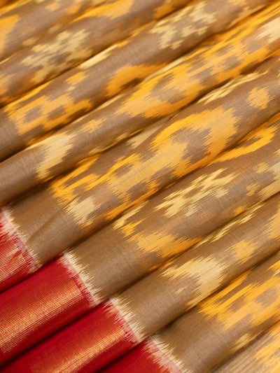 Beige pure ikat silk cotton saree