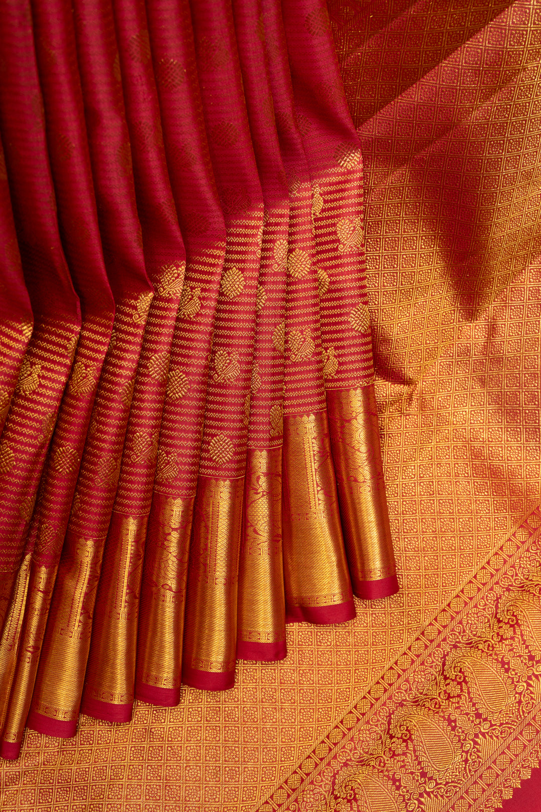 Reddish Maroon Zari Stripes Pure Kanchipuram Silk Saree - Clio Silks