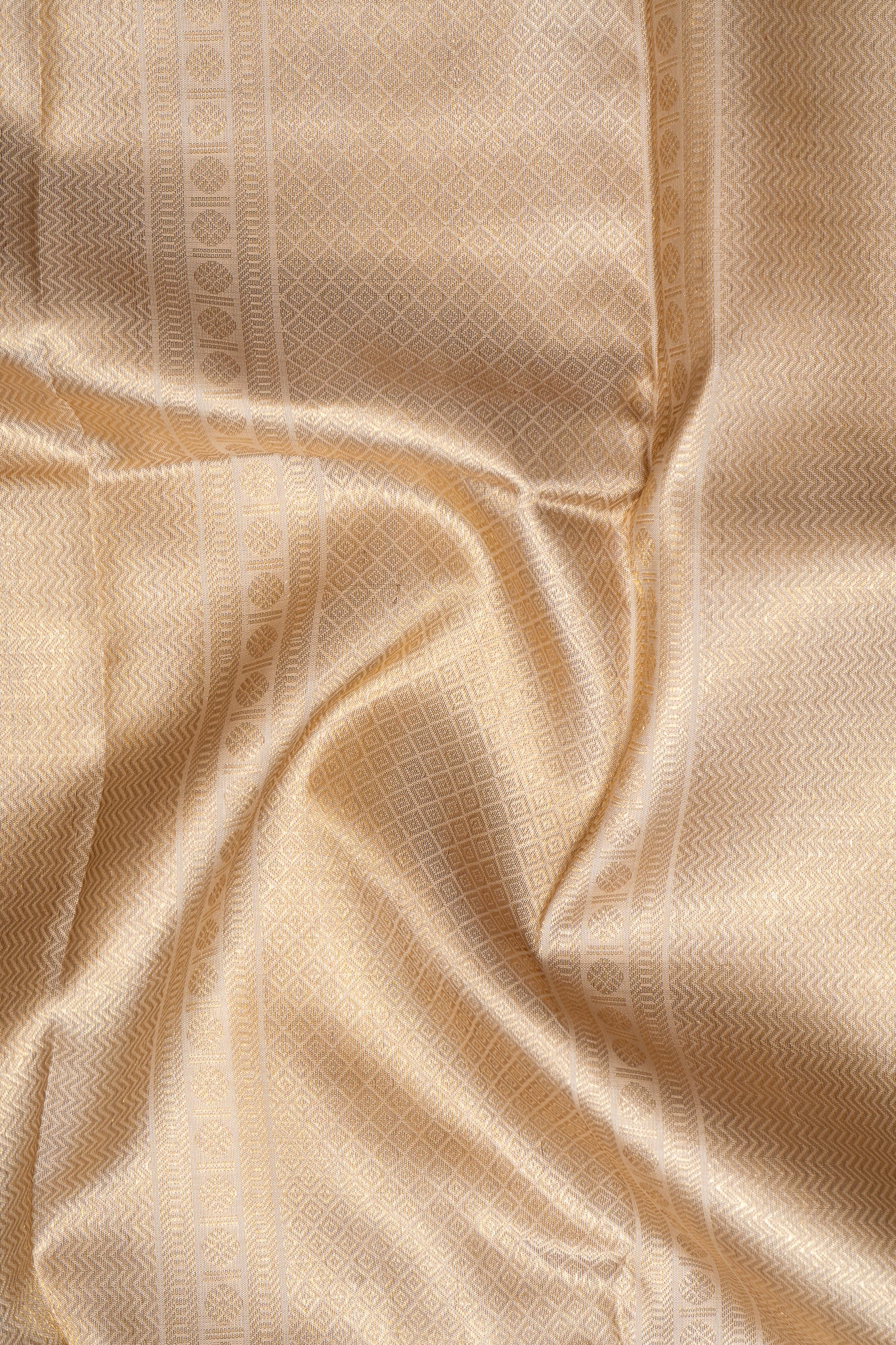 Beige and Gold Stripes Pure Kanchipuram Silk Saree - Clio Silks