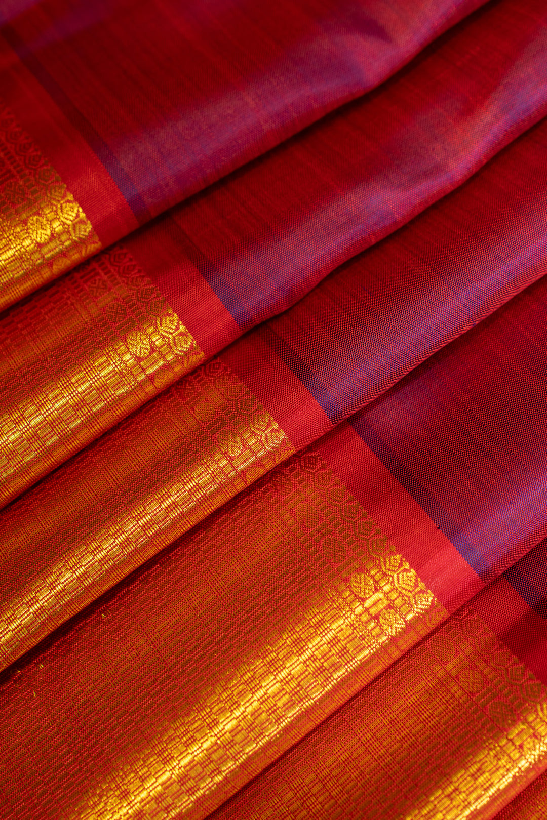 Purple and red pure Kanchipuram silk saree