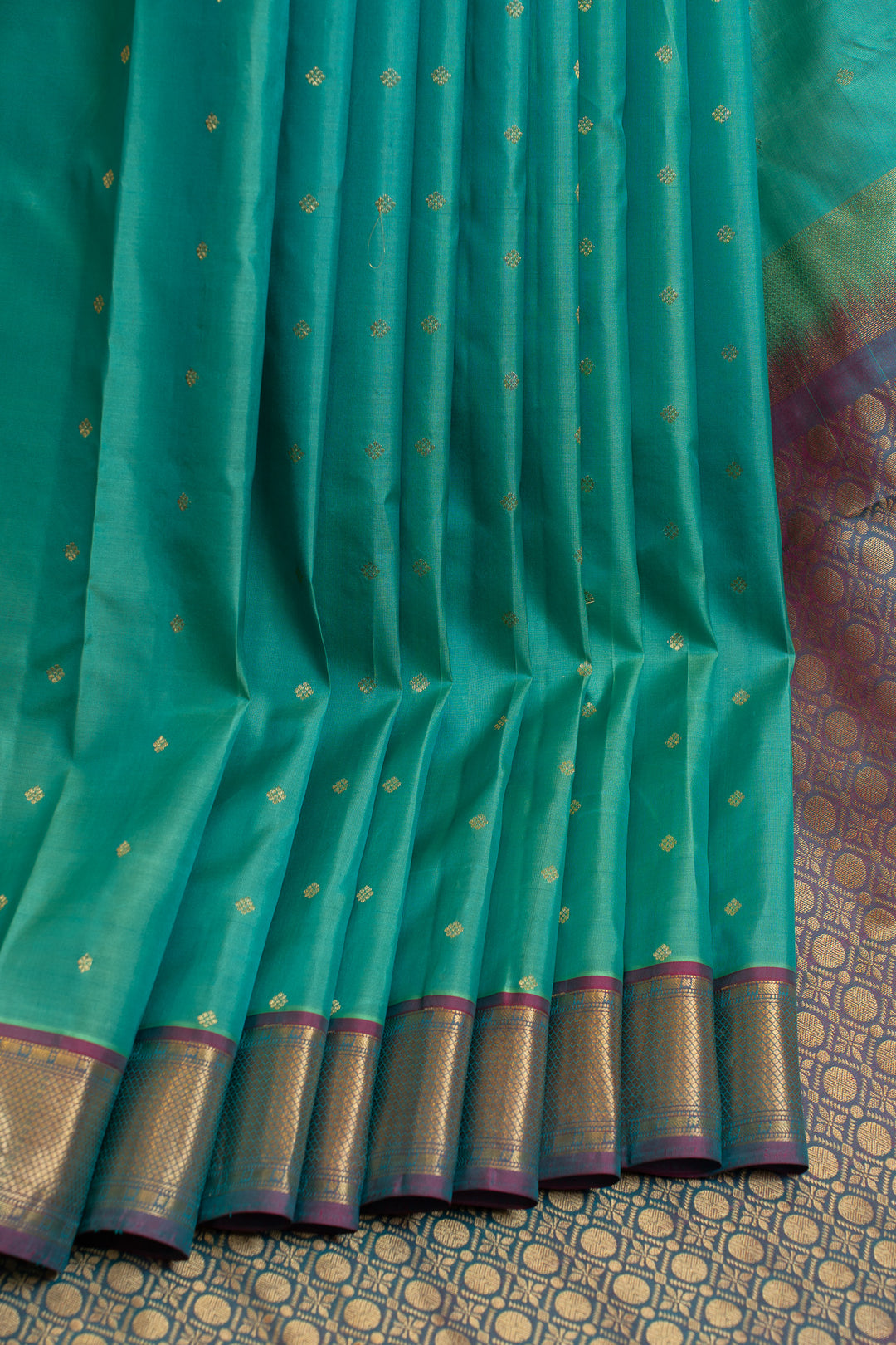 Teal green traditional pure Kanchipuram silk saree