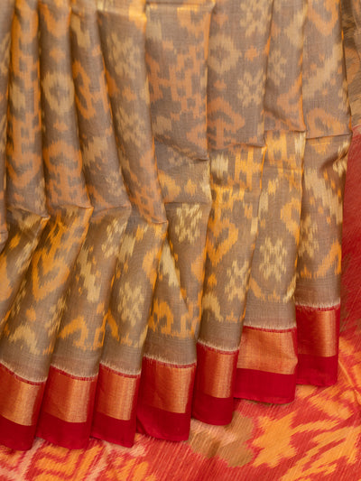 Beige pure ikat silk cotton saree