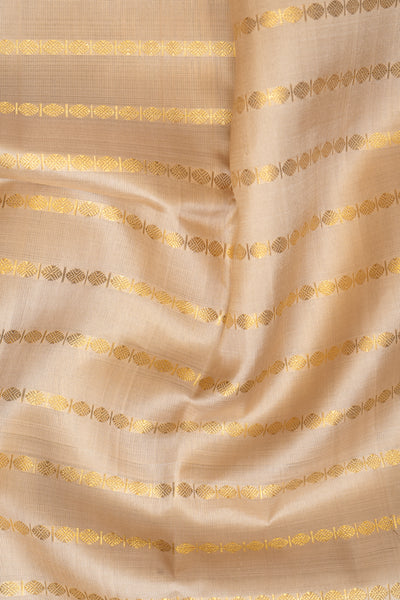 Beige and Gold Stripes Pure Kanchipuram Silk Saree - Clio Silks