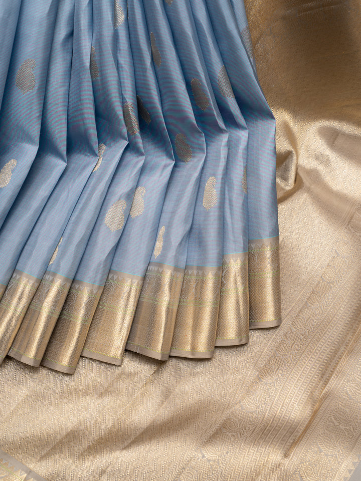 Ice Blue and Grey Pure Kanchipuram Silk Saree