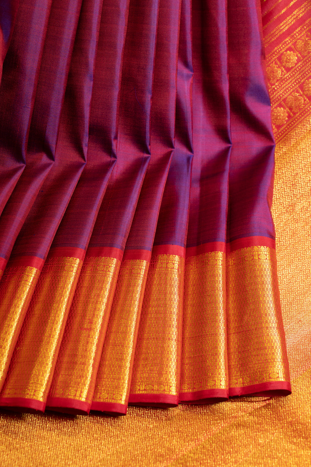 Purple and red pure Kanchipuram silk saree