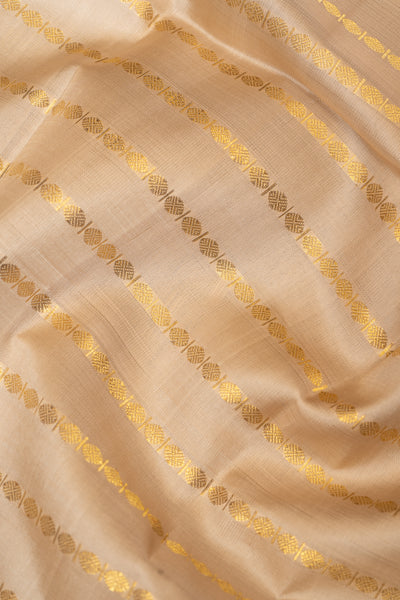 Beige and Gold Stripes Pure Kanchipuram Silk Saree - Clio Silks