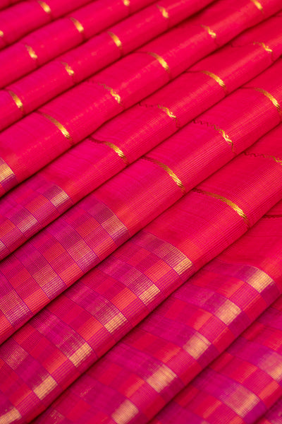 Pink neli stripes paiyadi pure Kanchipuram silk saree