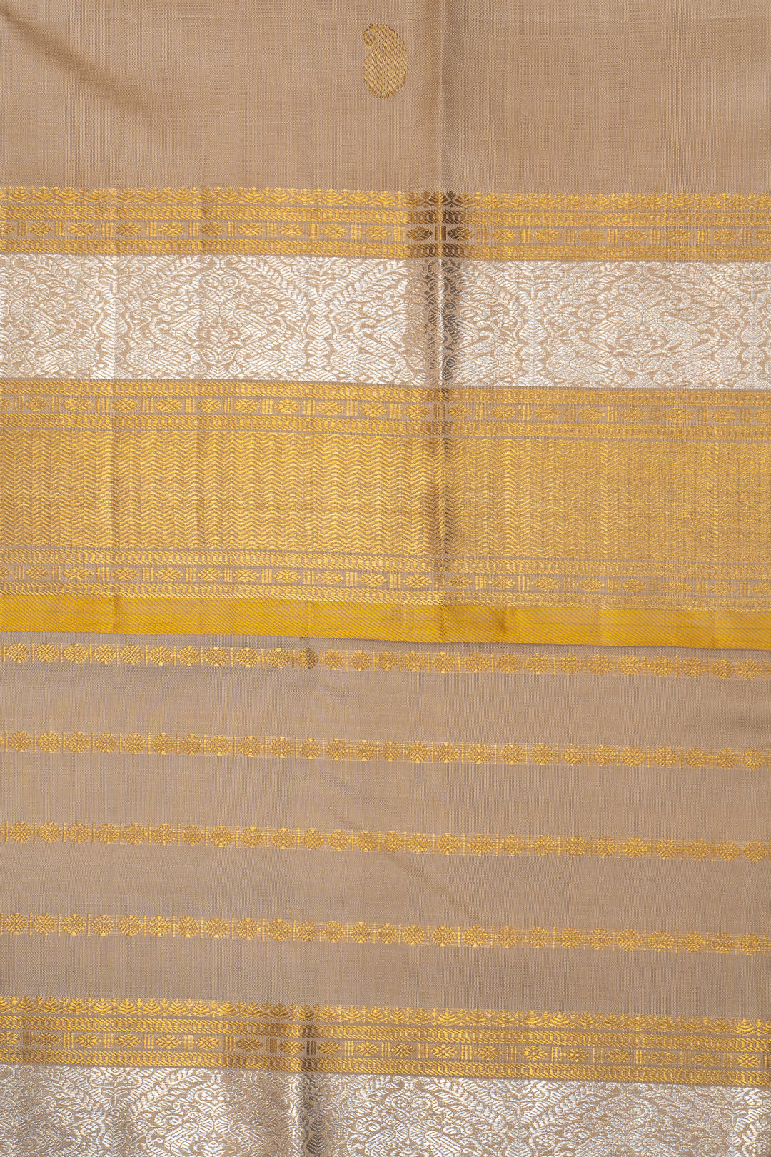 Beige and Gold Stripes Pure Kanchipuram Silk Saree - Clio Silks