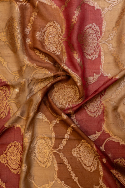 Beige and maroon pure Banaras rangkat Tussar georgette saree