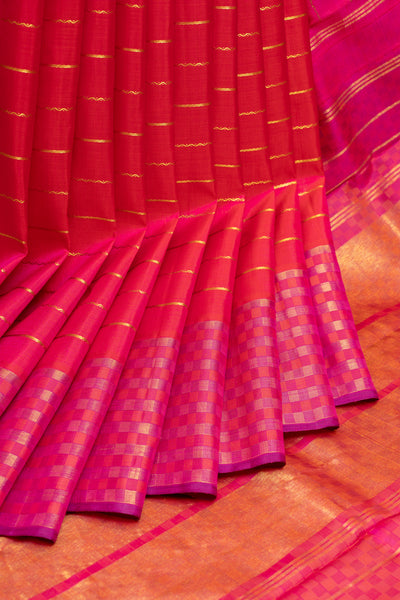 Pink neli stripes paiyadi pure Kanchipuram silk saree