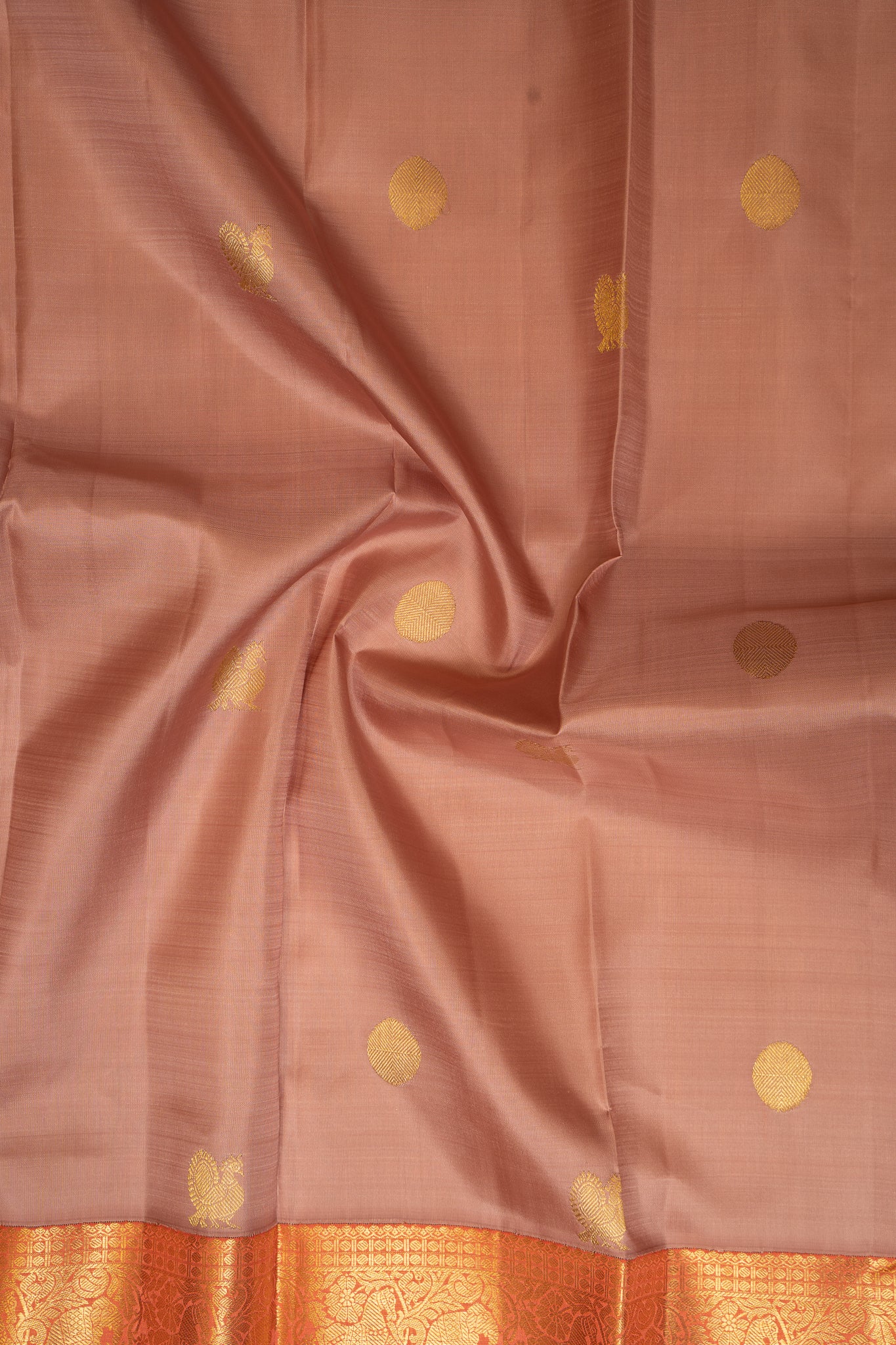 Pearl Pink and Peach Traditional Pure Kanchipuram Silk Saree - Clio Silks