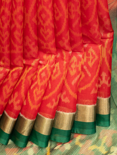 Red and green pure ikat silk cotton saree