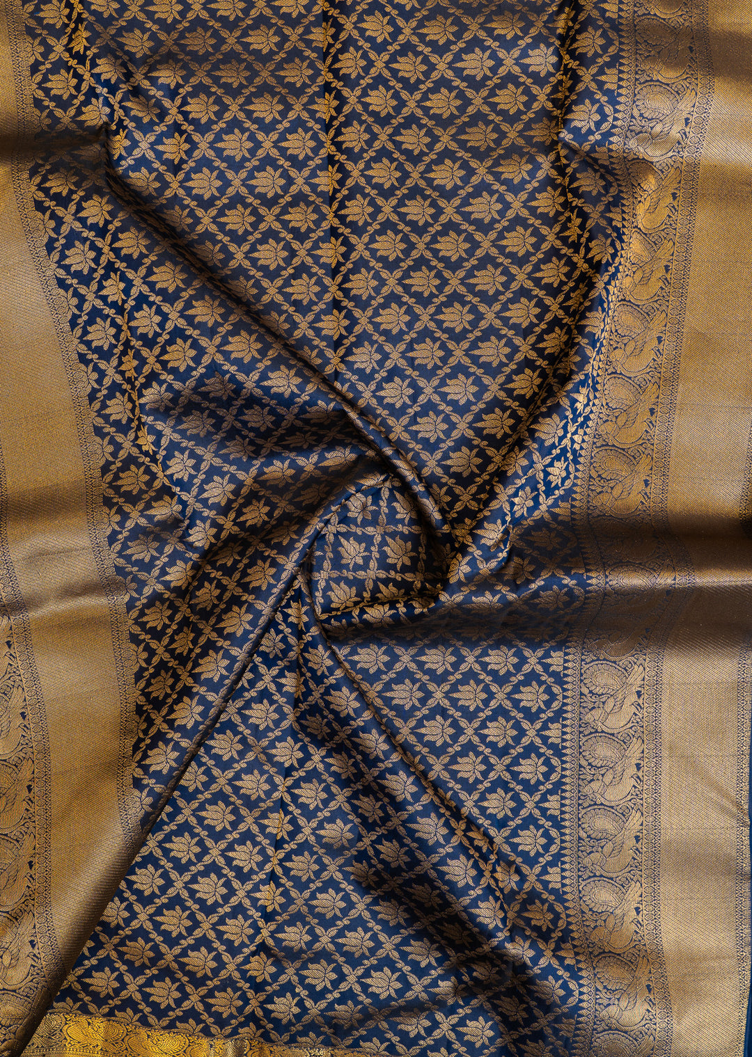 Dark blue threadwork pure Kanchipuram silk saree