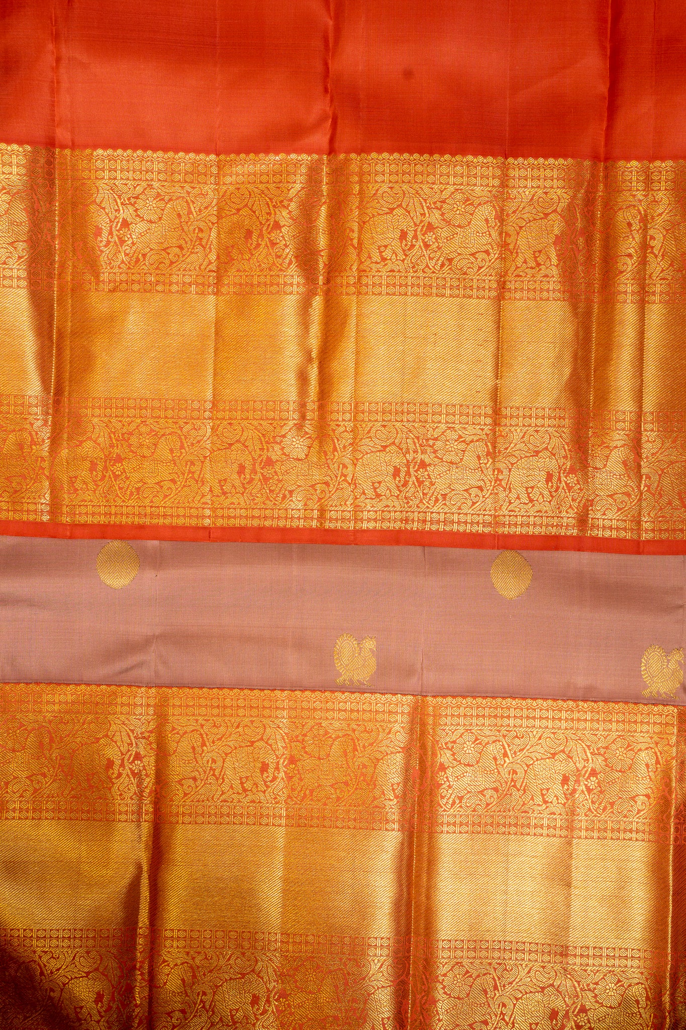 Pearl Pink and Peach Traditional Pure Kanchipuram Silk Saree - Clio Silks