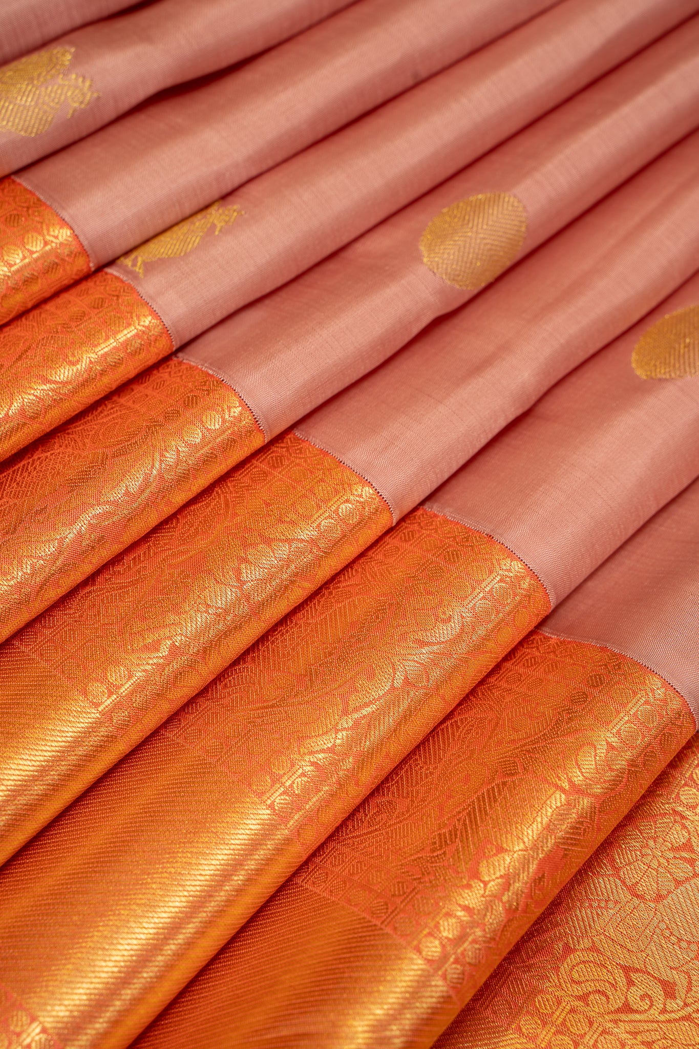 Pearl Pink and Peach Traditional Pure Kanchipuram Silk Saree - Clio Silks