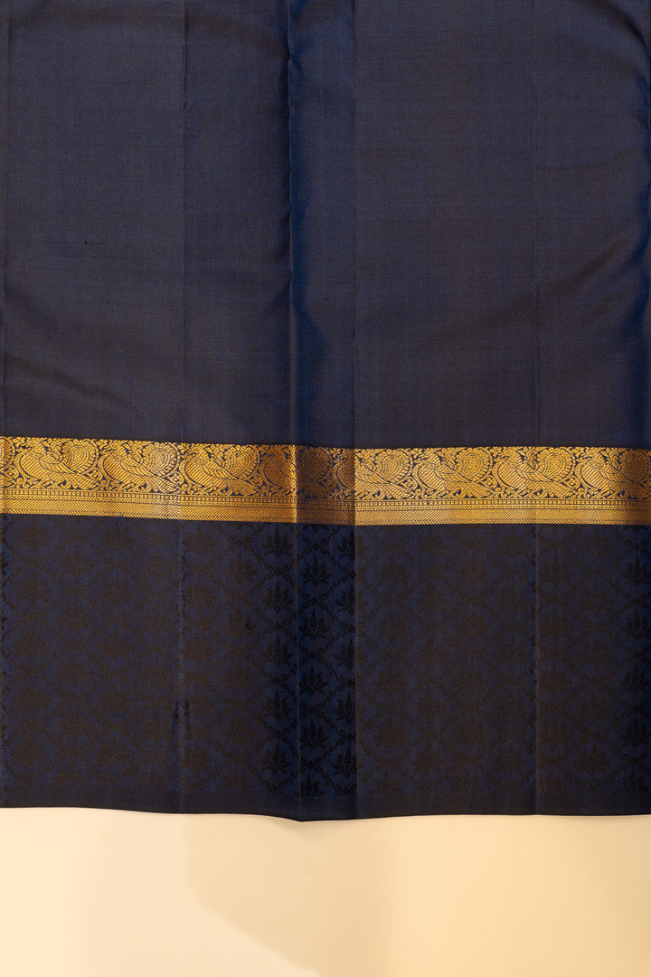 Dark blue threadwork pure Kanchipuram silk saree