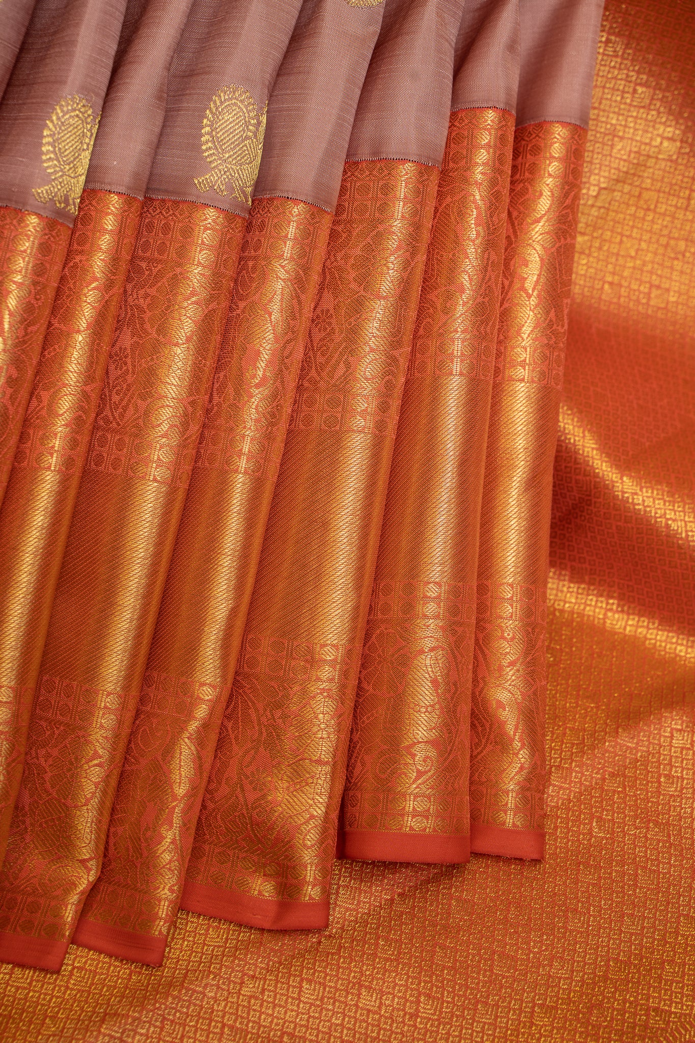 Pearl Pink and Peach Traditional Pure Kanchipuram Silk Saree - Clio Silks