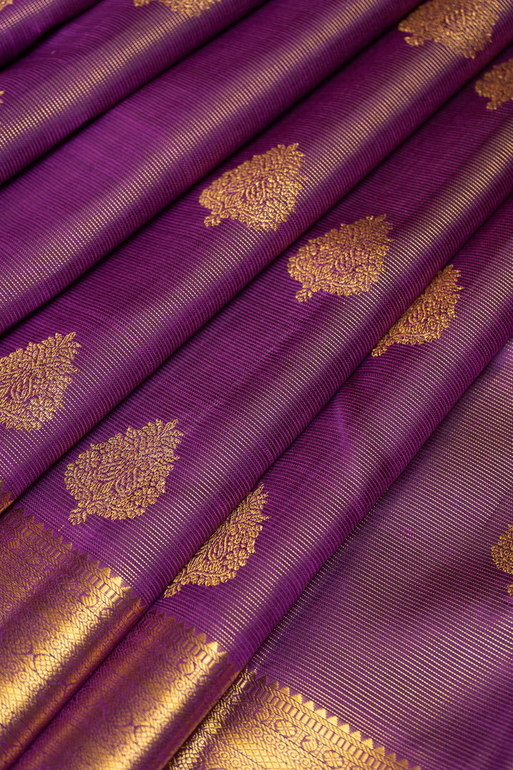 Purple Zari Stripes Pure Kanchipuram Silk Saree - Clio Silks