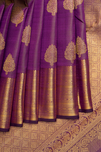 Purple Zari Stripes Pure Kanchipuram Silk Saree - Clio Silks