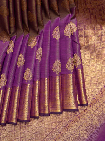 Purple Zari Stripes Pure Kanchipuram Silk Saree - Clio Silks