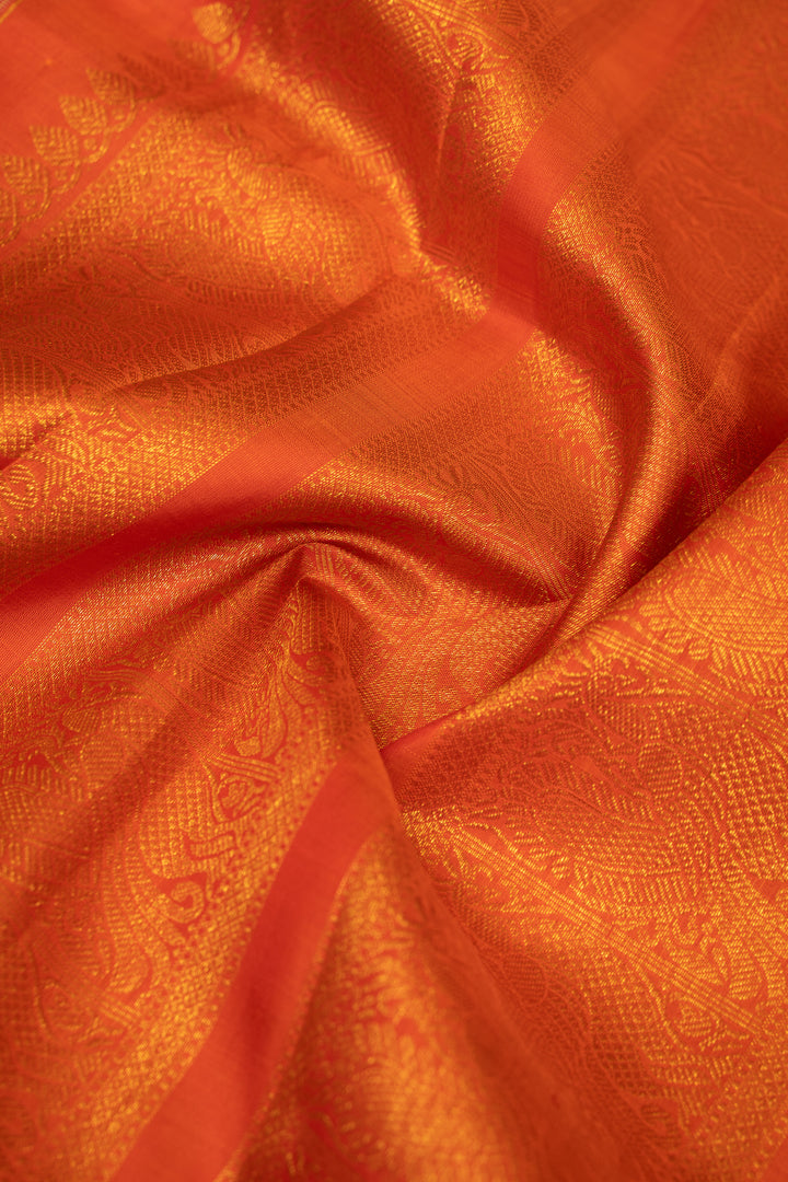 Pearl White and Orange Rettai Pettu Pure Kanchipuram Silk Saree - Clio Silks