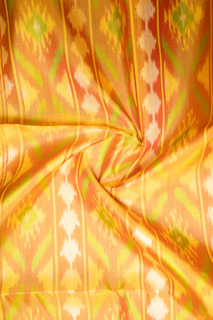 Forest Green and Mustard Pure Ikat Silk Saree - Clio Silks