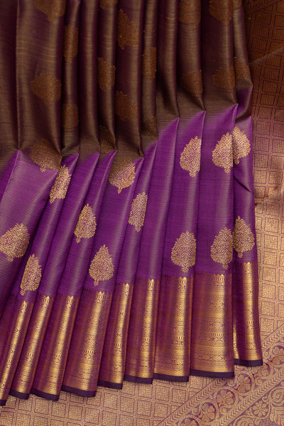 Purple Zari Stripes Pure Kanchipuram Silk Saree - Clio Silks