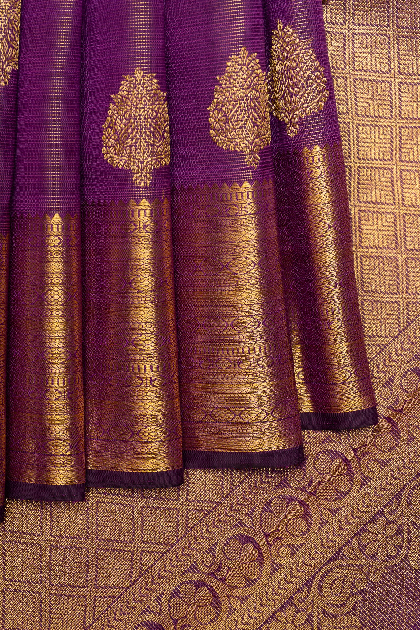 Purple Zari Stripes Pure Kanchipuram Silk Saree - Clio Silks