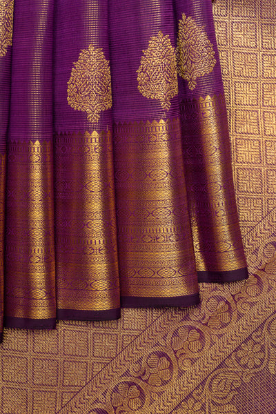 Purple Zari Stripes Pure Kanchipuram Silk Saree - Clio Silks