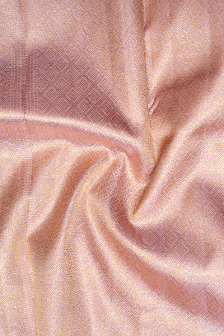 Khaki Gold and Lotus Pink Pure Zari Kanchipuram Silk Saree - Clio Silks
