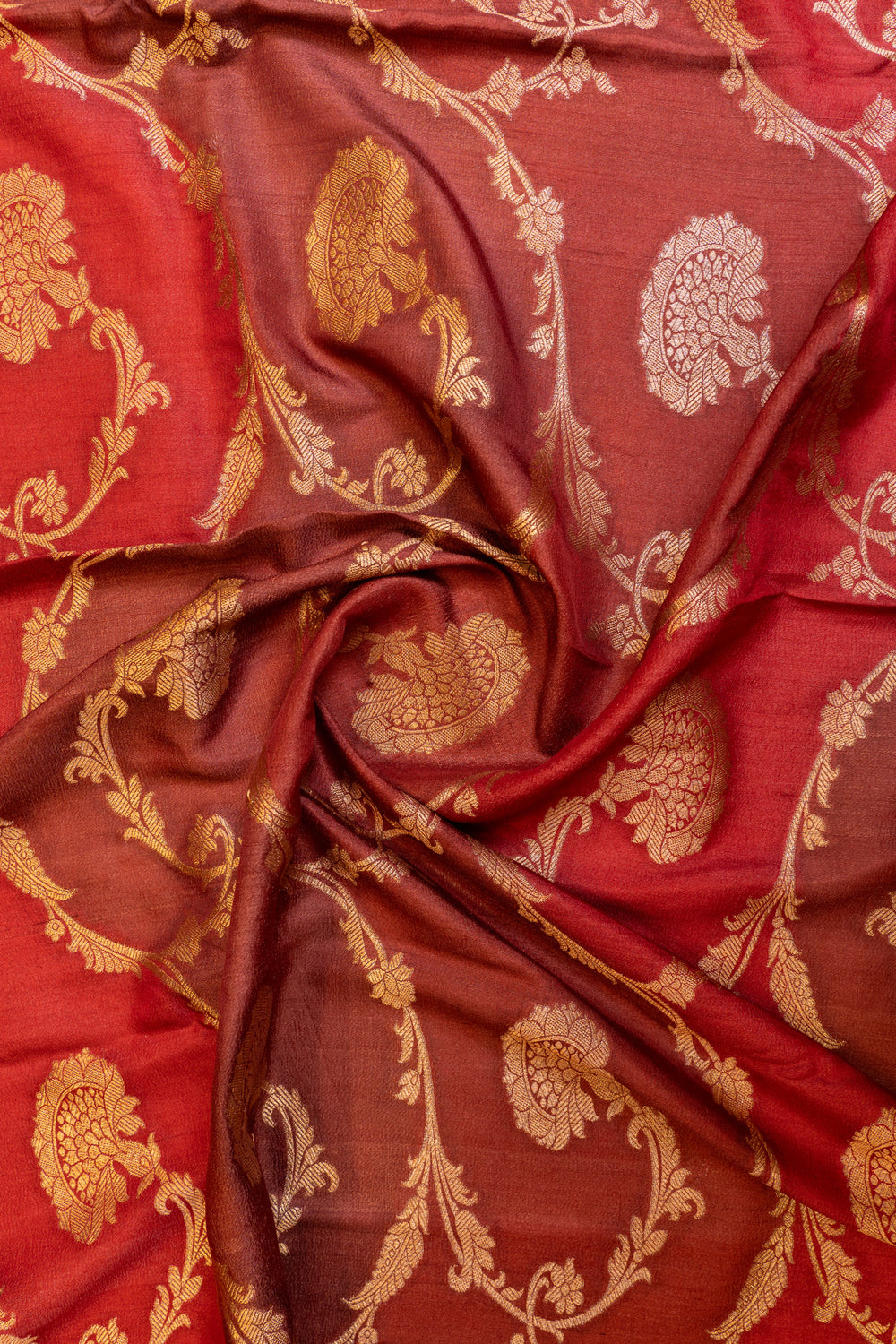 Red and maroon rangkat pure Banaras Tussar georgette saree