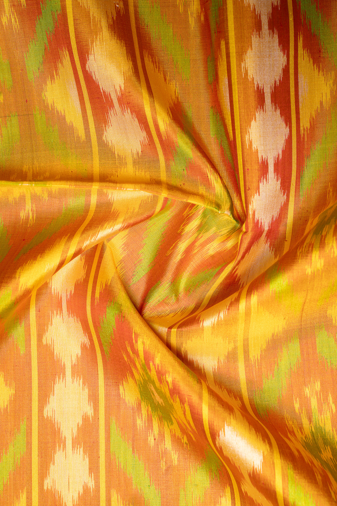 Forest Green and Mustard Pure Ikat Silk Saree - Clio Silks