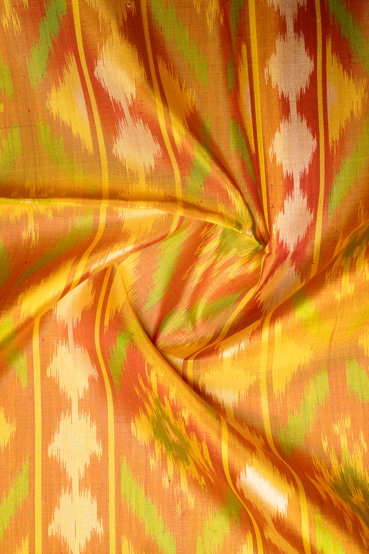 Forest Green and Mustard Pure Ikat Silk Saree - Clio Silks