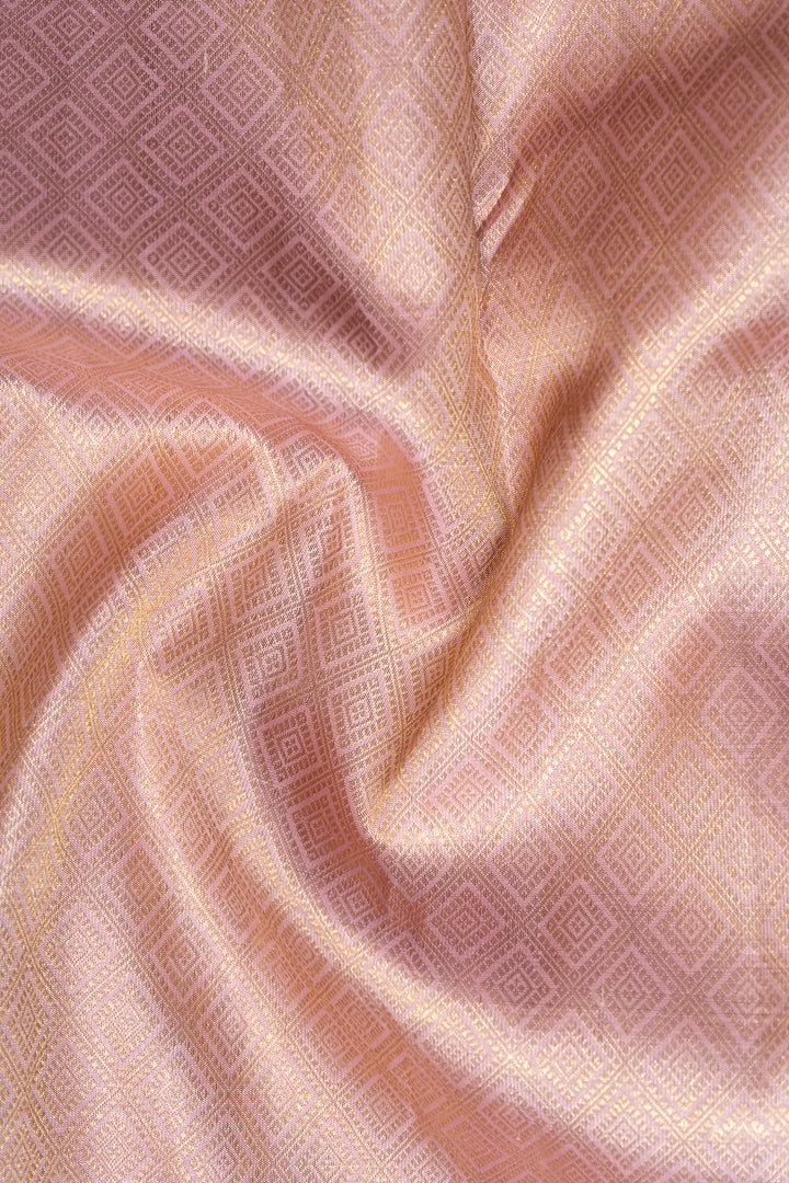Khaki Gold and Lotus Pink Pure Zari Kanchipuram Silk Saree - Clio Silks