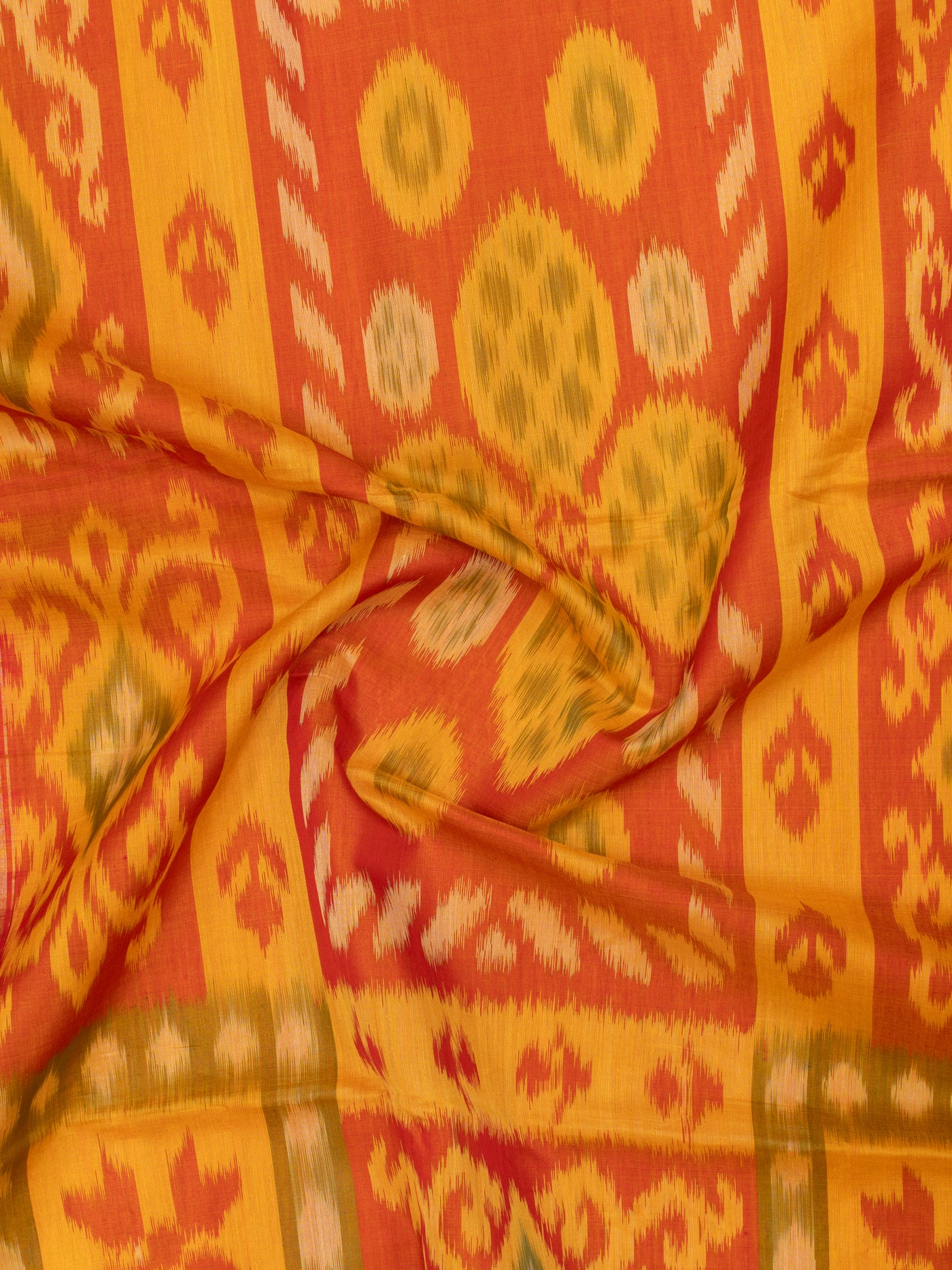 Red and mustard pure ikat silk cotton saree