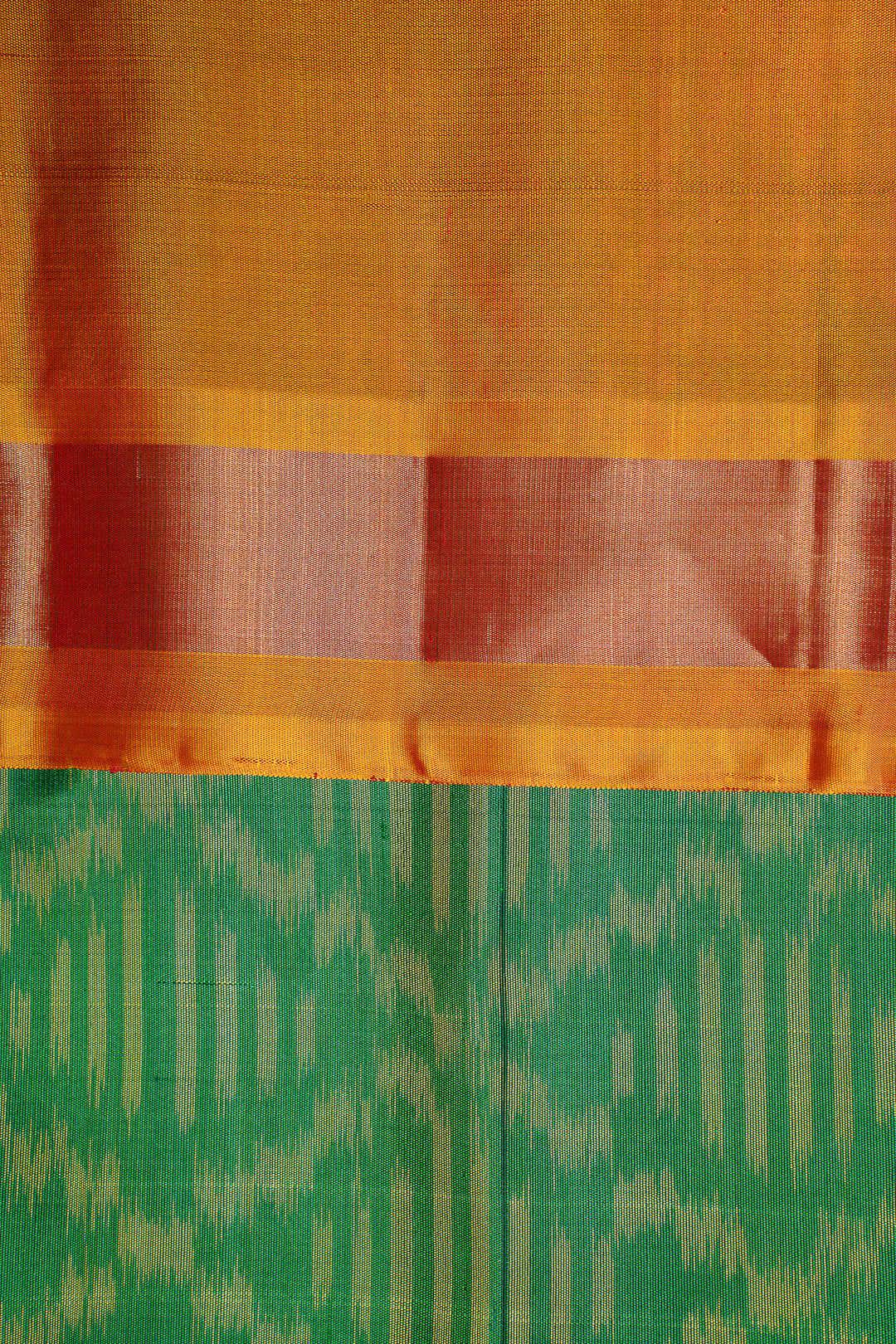 Forest Green and Mustard Pure Ikat Silk Saree - Clio Silks