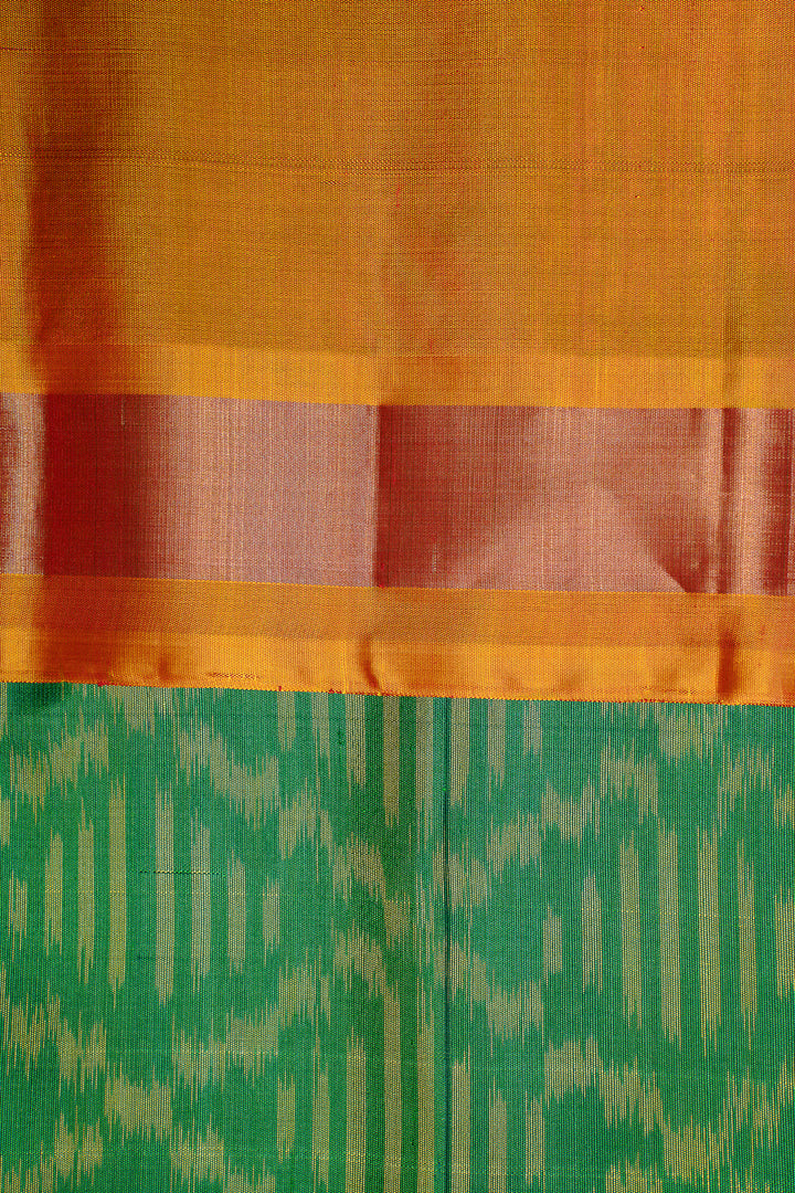Forest Green and Mustard Pure Ikat Silk Saree - Clio Silks