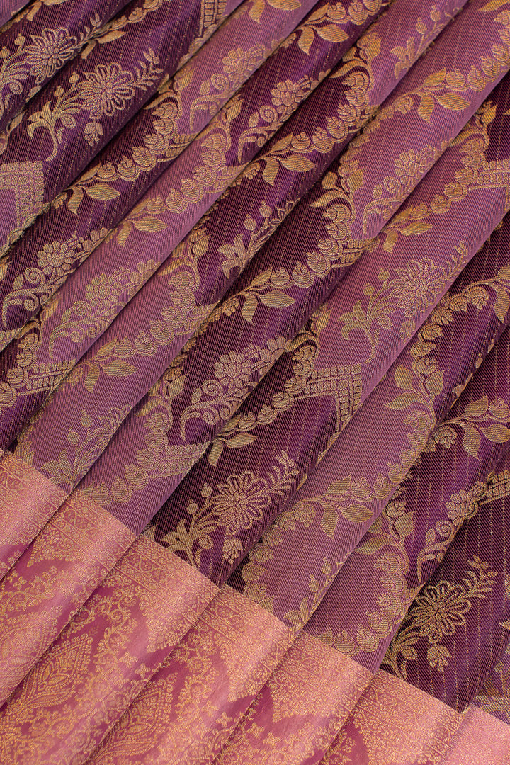 Purple and pink rangkat brocade pure Kanchipuram  silk  saree