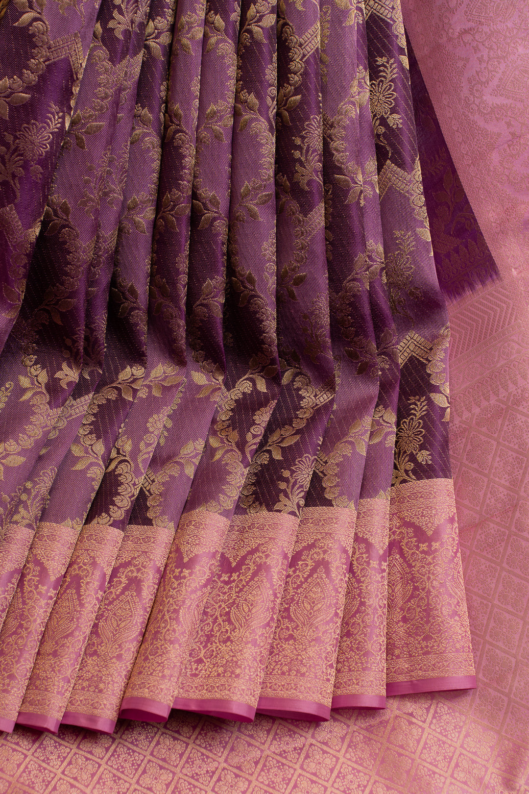 Purple and pink rangkat brocade pure Kanchipuram  silk  saree