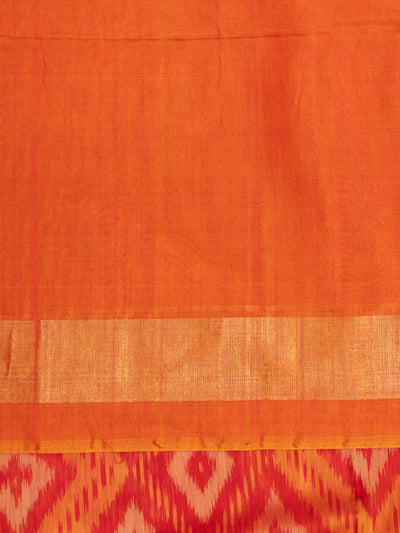 Red and mustard pure ikat silk cotton saree