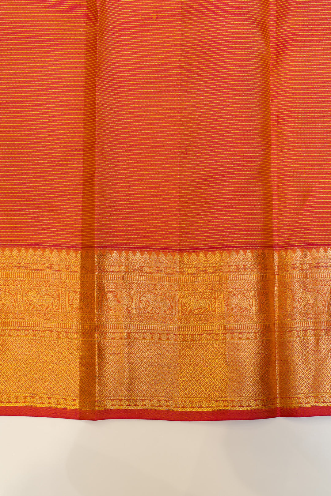 Yellow and peach traditional pure Kanchipuram silk saree
