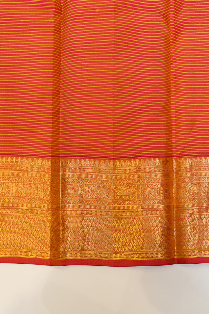 Yellow and peach traditional pure Kanchipuram silk saree