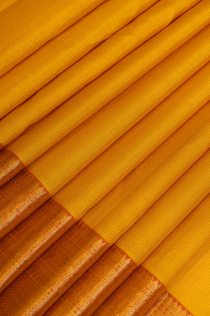Yellow and peach traditional pure Kanchipuram silk saree