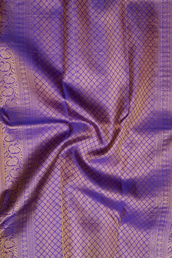 Lime Green and Purple Zari Self Pure Kanchipuram Silk Saree - Clio Silks