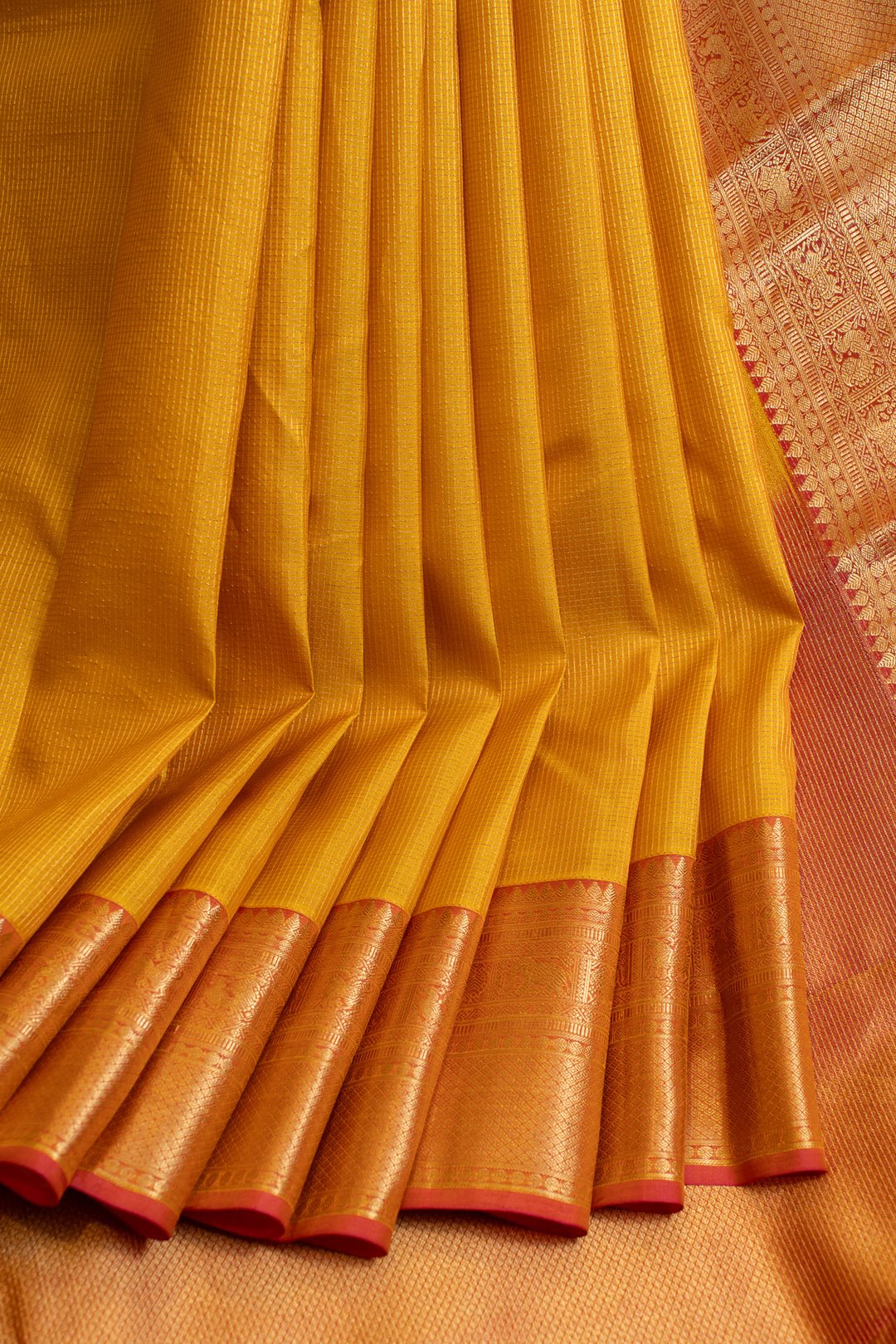Yellow and peach traditional pure Kanchipuram silk saree
