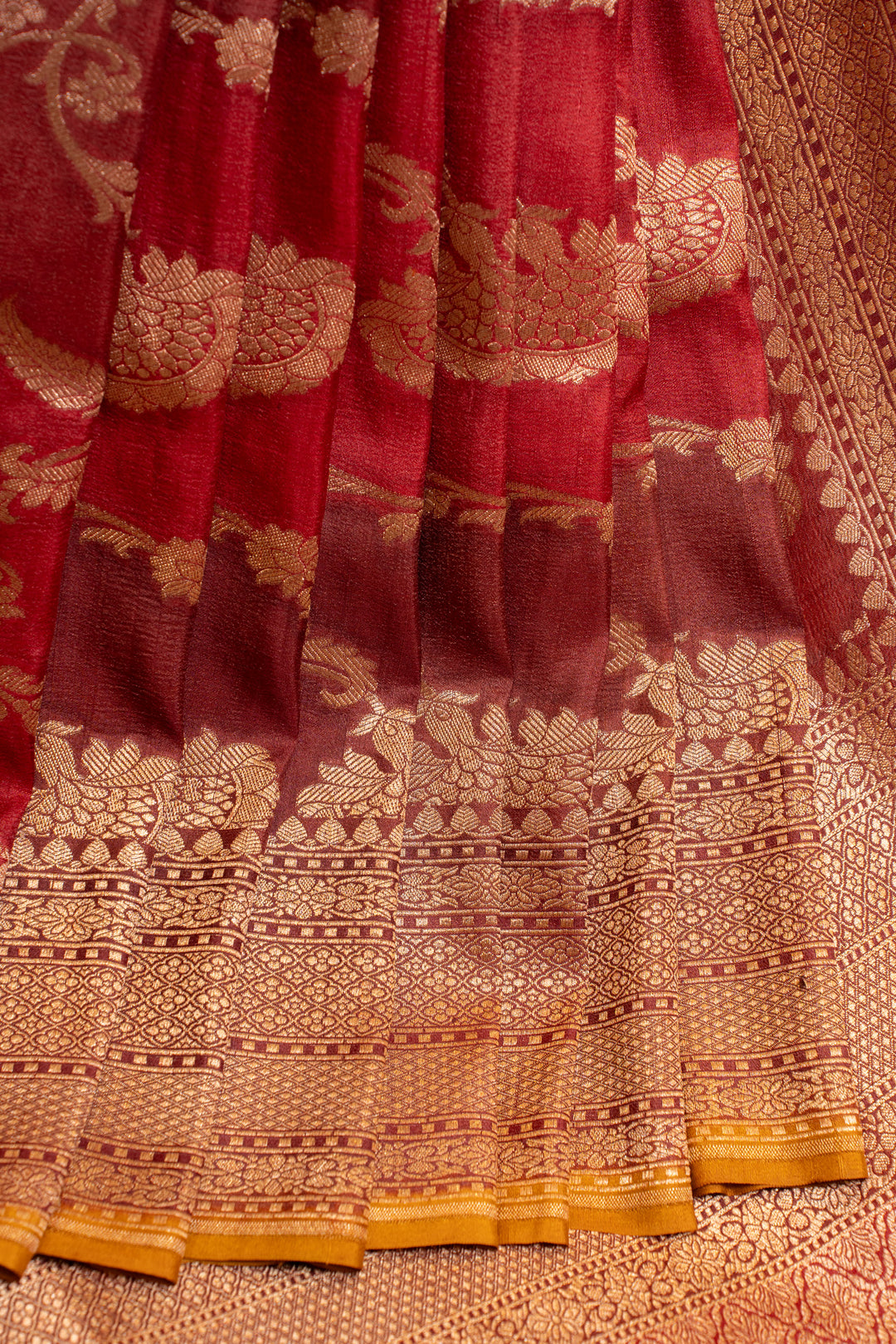 Red and maroon rangkat pure Banaras Tussar georgette saree