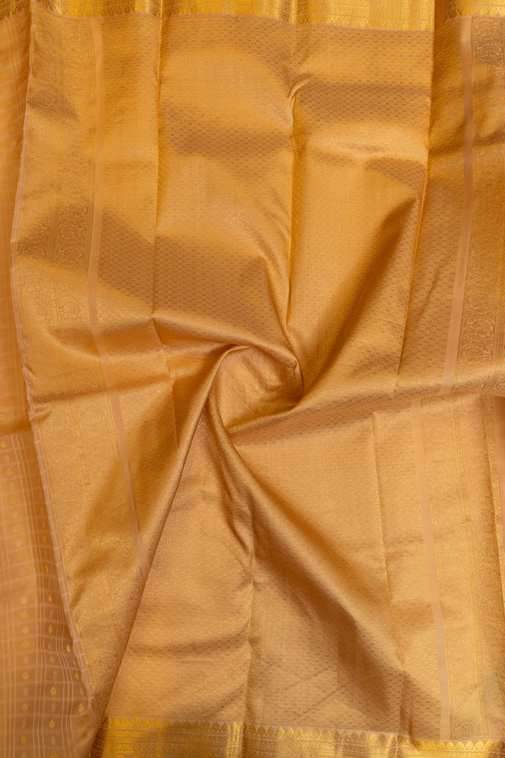 Sandal yellow checks pure Kanchipuram silk saree