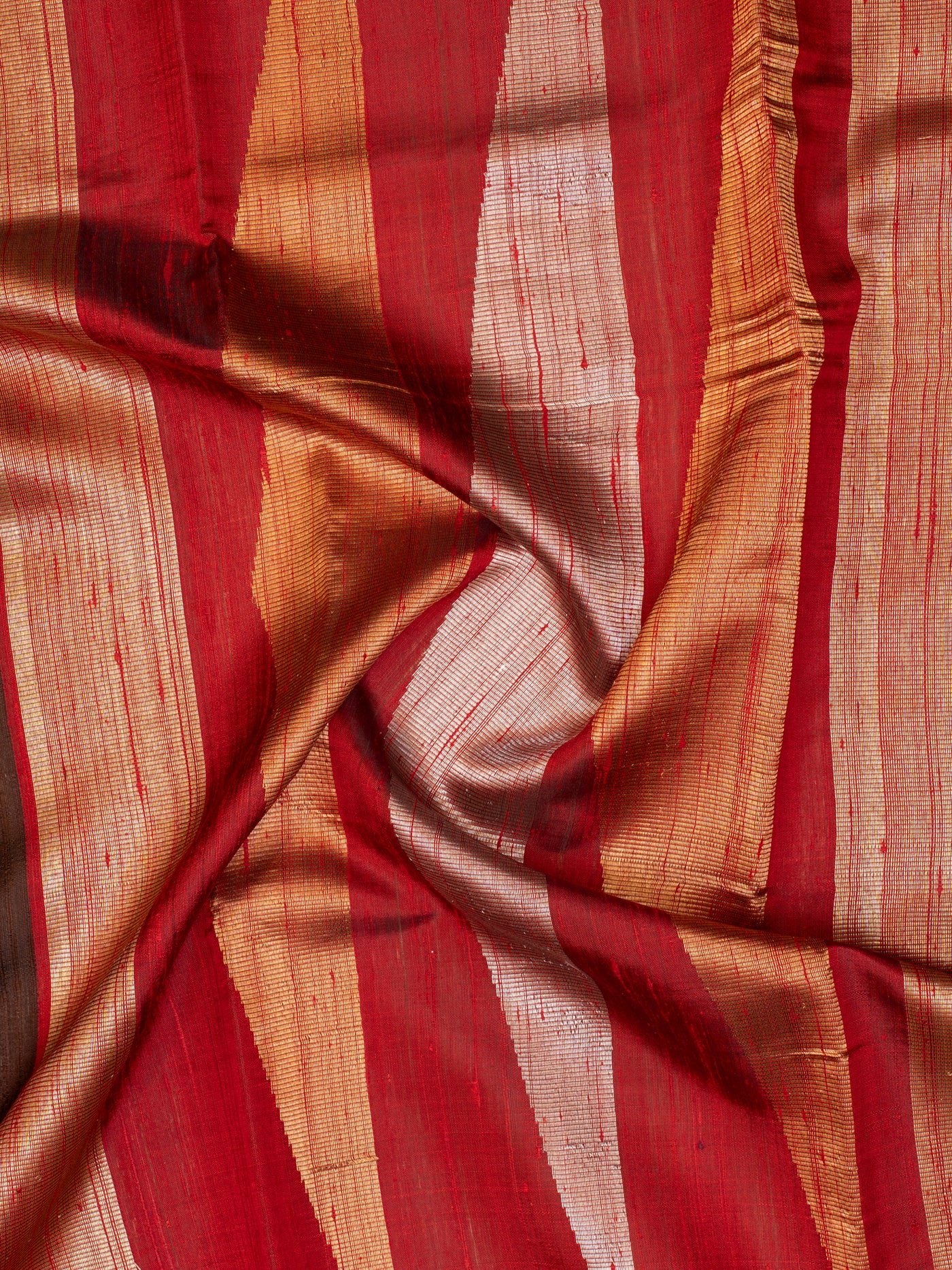 Brown and red temple border pure raw silk Tussar saree